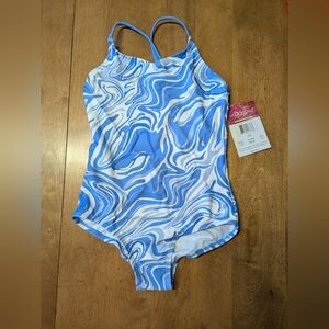 Kanu Surf Blue Swirl Kids One Piece Swimsuit